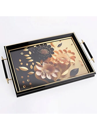 Kosova Çiçek Desenli Tepsi 50x31 cm