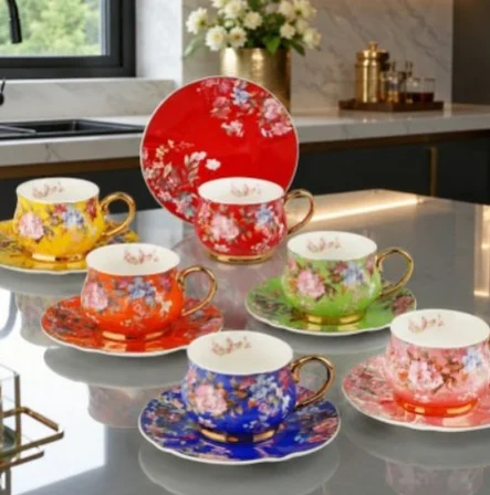 Kosova Lia Mix 24K Premium 6 Kişilik Porselen Kahve Fincan Takımı - LIA-05