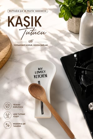 Porsima 590 Hand Made 27 cm Porselen Kaşık Altlığı - Tezgah Üstü Mutfak Organizer Stand