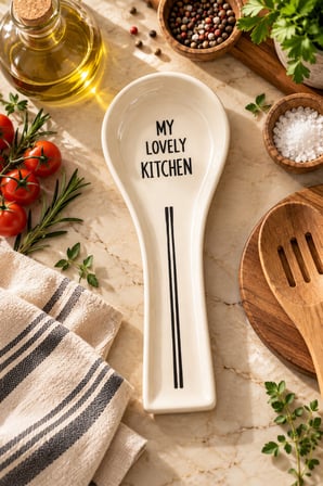 Porsima 590 Hand Made 27 cm Porselen Kaşık Altlığı - Tezgah Üstü Mutfak Organizer Stand