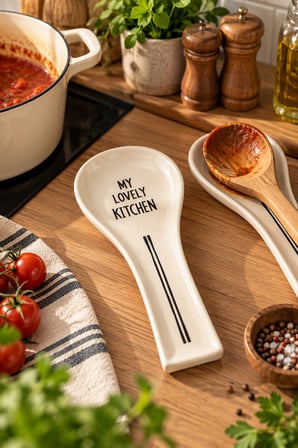 Porsima 590 Hand Made 27 cm Porselen Kaşık Altlığı - Tezgah Üstü Mutfak Organizer Stand