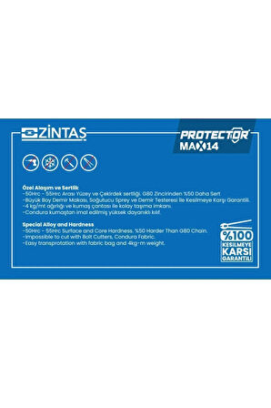 Protector Max14  Uyumlu  Motosiklet Kesilmez Zincir 14mm 200cm Sadece Zincir