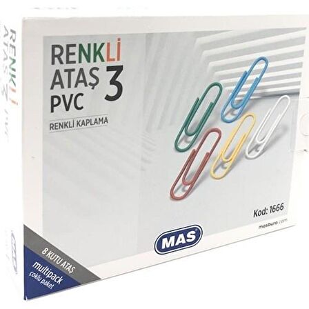 Mas 1666 Renkli Ataş 28mm Pvc Kaplı 8'li