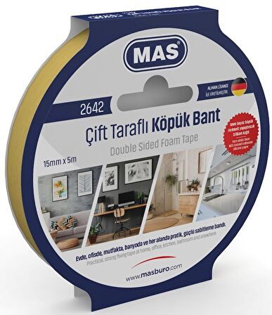 MAS ÇİFT TARAFLI KÖPÜK BANT 15MM X 5M 2642