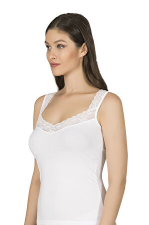 Özkan 0181 Kadın Pamuklu Likralı Süprem Kumaş Yakası Dantelli Esnek Rahat Kalın Askılı Atlet