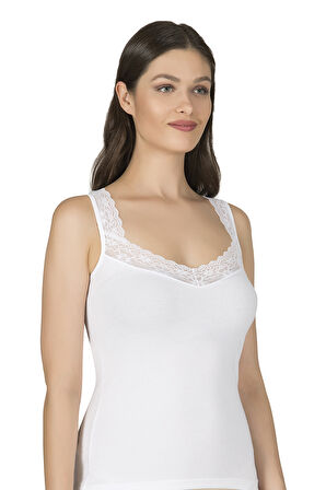 Özkan 0181 Kadın Pamuklu Likralı Süprem Kumaş Yakası Dantelli Esnek Rahat Kalın Askılı Atlet