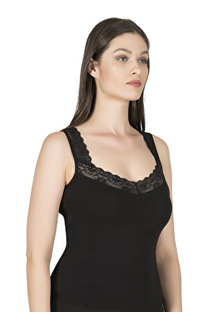 Özkan 0181 Kadın Pamuklu Likralı Süprem Kumaş Yakası Dantelli Esnek Rahat Kalın Askılı Atlet