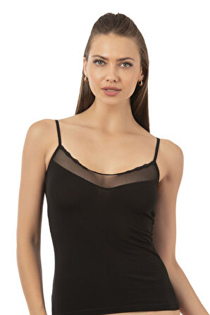 Özkan 20572 Kadın Pamuklu Tül Detaylı İnce Askılı Atlet 