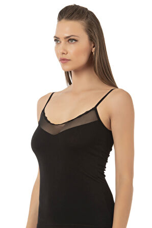 Özkan 20572 Kadın Pamuklu Tül Detaylı İnce Askılı Atlet 