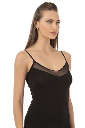 Özkan 20572 Kadın Pamuklu Tül Detaylı İnce Askılı Atlet 