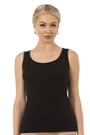 Özkan 20587 Kadın Pamuklu Modal Rahat Esnek U Yaka Saten Biyeli Kalın Askılı Atlet