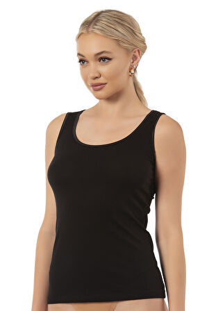 Özkan 20587 Kadın Pamuklu Modal Rahat Esnek U Yaka Saten Biyeli Kalın Askılı Atlet