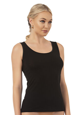 Özkan 20587 Kadın Pamuklu Modal Rahat Esnek U Yaka Saten Biyeli Kalın Askılı Atlet