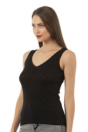 Özkan 20584 Kadın Ribana Pamuklu Dantelli Transferli Kalın Askılı Atlet