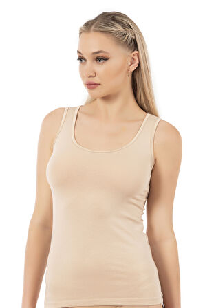 Özkan 20587 Kadın Pamuklu Modal Rahat Esnek U Yaka Saten Biyeli Kalın Askılı Atlet