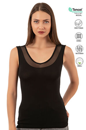 Özkan 22848 Kadın Modal Pamuklu Kalın Askılı V Yaka Tül Detaylı Atlet