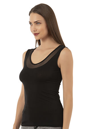 Özkan 22848 Kadın Modal Pamuklu Kalın Askılı V Yaka Tül Detaylı Atlet