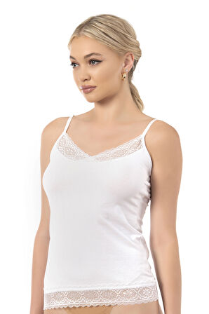 Özkan 22795 Kadın Pamuklu Modal Yakası ve Eteği Dantelli İnce Askılı Atlet