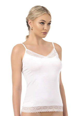 Özkan 22795 Kadın Pamuklu Modal Yakası ve Eteği Dantelli İnce Askılı Atlet