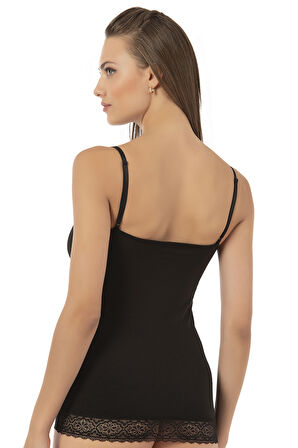 Özkan 22795 Kadın Pamuklu Modal Yakası ve Eteği Dantelli İnce Askılı Atlet