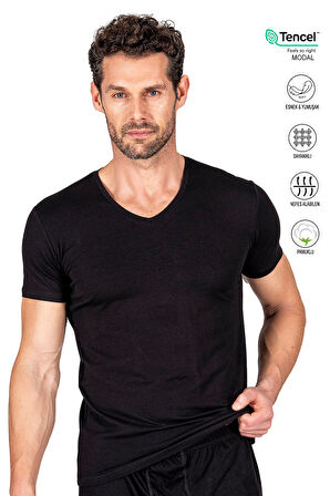 Özkan 11143 Erkek V Yaka Pamuklu Modal Esnek Rahat Kısa Kollu Tişört Fanila