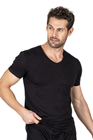 Özkan 11143 Erkek V Yaka Pamuklu Modal Esnek Rahat Kısa Kollu Tişört Fanila