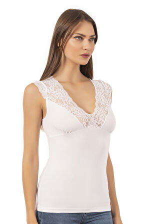 Özkan 24205 Kadın Pamuklu Kısa Kollu Dantelli Örme Atlet