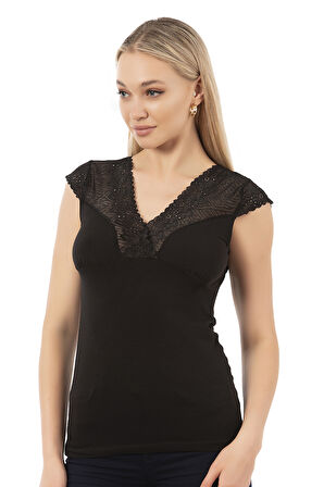 Özkan 24205 Kadın Pamuklu Kısa Kollu Dantelli Örme Atlet