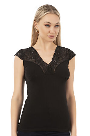 Özkan 24205 Kadın Pamuklu Kısa Kollu Dantelli Örme Atlet