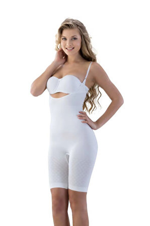 Kadın Beyaz Dikişsiz Göğsü Açık Boxer Boy Korse