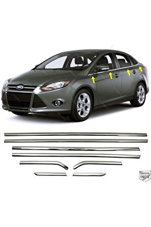 Focus 3 Sedan Krom Cam Çıtası 8 Parça 2010-2018 Uyumlu Arası Paslanmaz Çelik