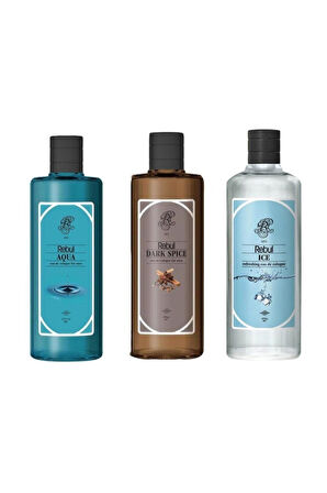 Rebul Kolonya Aqua 250 ml, Dark Spice 250 ml, Ice 250 ml Avantaj Set