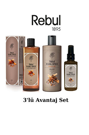 Rebul Dark Spice Edc 250ml Kolonya 500ml Duş Jeli 125ml Edc Kolonya 3'lü Avantaj Set