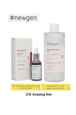 Newgen With Aha 10% + Bha 2% Peeling Etkili Serum 30ml, Misel Temizleme Suyu 400ml 2'li Avantaj Set