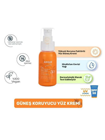 Angie Sun Face 50 Spf Yüz Koruma Güneş Kremi 50 ml - Sun Kids Bebek ve Çocuk Güneş Kremi 200 ml 2'li