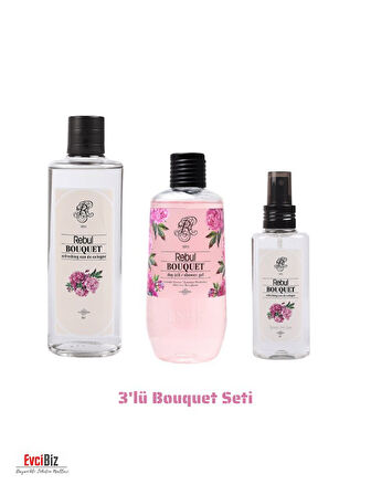 Rebul Bouquet (Buket Çiçeği Kokulu) Edc 250ml Kolonya 500ml Duş Jeli 125ml Edc Kolonya 3'lü Avantaj 