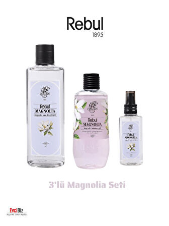 Rebul Magnolia (Manolya Kokulu) Edc 250ml Kolonya 500ml Duş Jeli 125ml Edc Kolonya 3'lü Avantaj Set