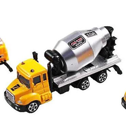 Oyuncak İnşaat Kamyonları Kazıcı Mikser Kasalı Taşıyıcı 3 lü Metal Set