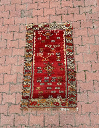 77x127 cm Eski El Dokuma İran Halısı Küçük Boy Kırmızı Renk Yün Kilim