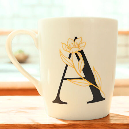 A Harfi Çiçek Desenli Seramik Kupa