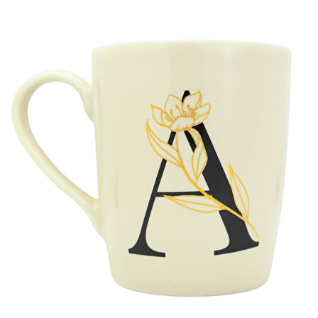 A Harfi Çiçek Desenli Seramik Kupa