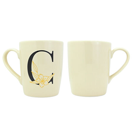 C Harfi Çiçek Desenli Seramik Kupa