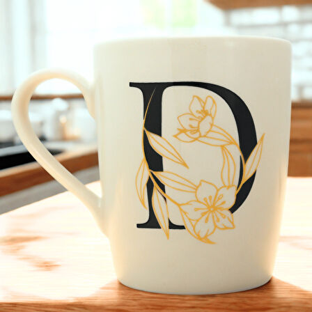 D Harfi Çiçek Desenli Seramik Kupa