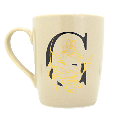 G Harfi Çiçek Desenli Seramik Kupa