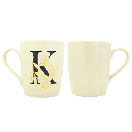 K Harfi Çiçek Desenli Seramik Kupa