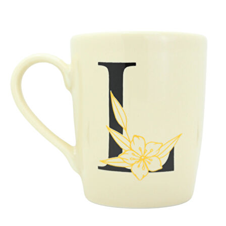 L Harfi Çiçek Desenli Seramik Kupa