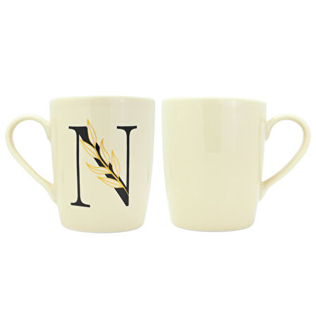 N Harfi Çiçek Desenli Seramik Kupa