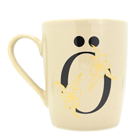 Ö Harfi Çiçek Desenli Seramik Kupa