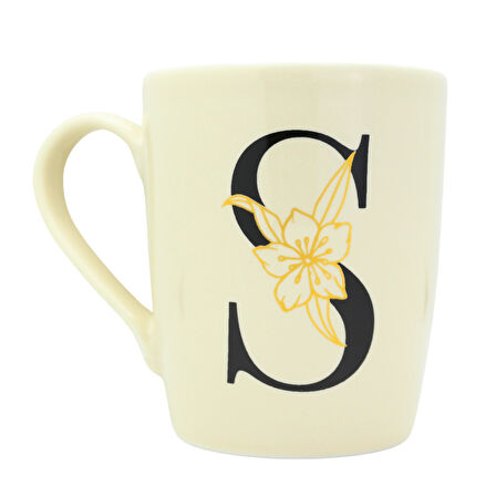 S Harfi Çiçek Desenli Seramik Kupa