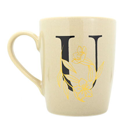 U Harfi Çiçek Desenli Seramik Kupa